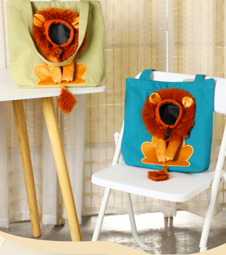 Nylon Pet Carrier Bag with Open-Window Design & Lion Print – Voyla™