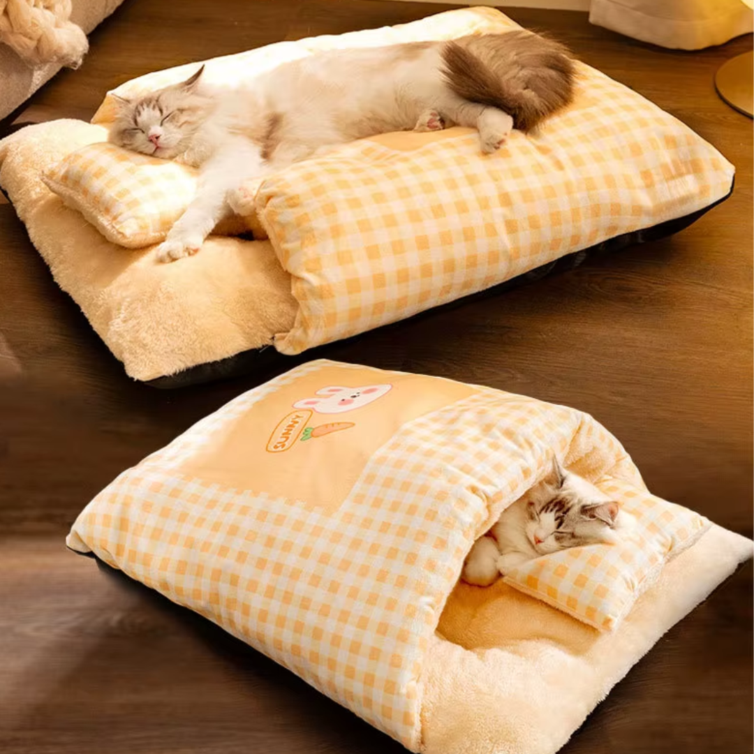 Plush Cave Sleeping Bag Pet Bed with Pillow for Dogs & Cats – Burrowly™
