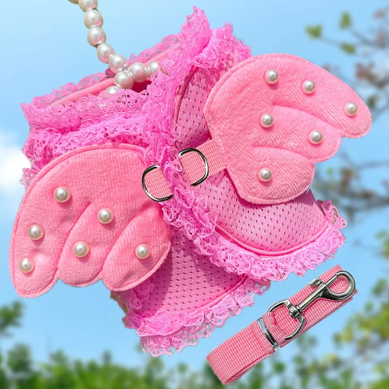 Breathable Pink Angel-Wing Harness & Leash Set for Pets – Angeline™