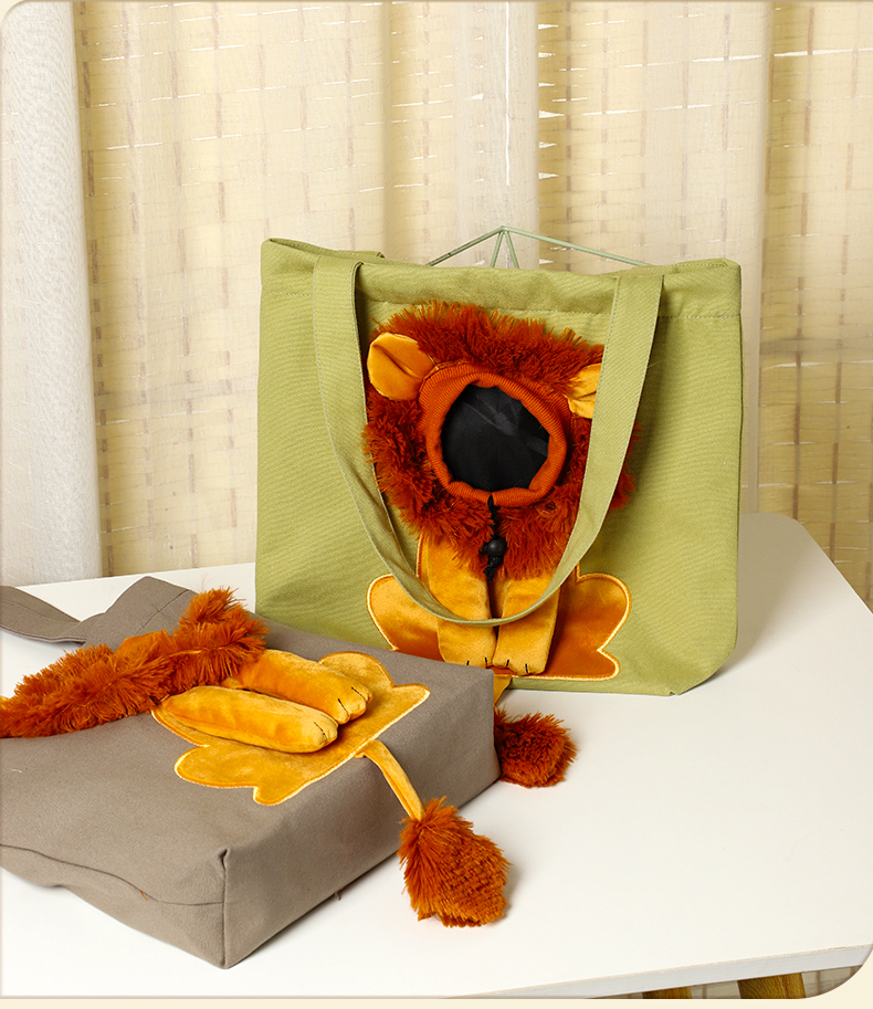 Nylon Pet Carrier Bag with Open-Window Design & Lion Print – Voyla™