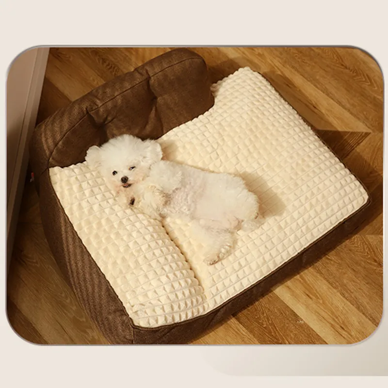 Rectangular Pet Bed with Raised Headrest & Removable Cover – Hextem