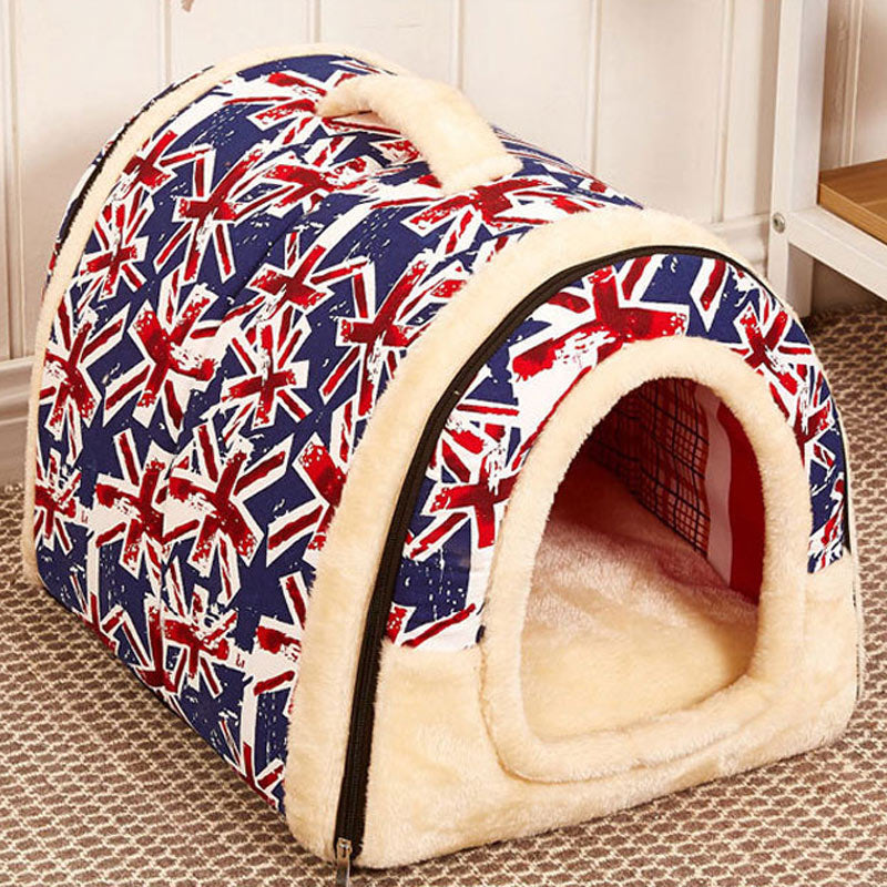 Convertible Plush Pet Cave Bed with Fold-Down Design – HushHaven™