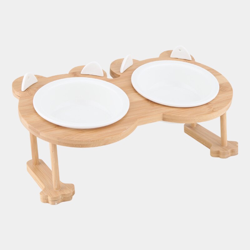 Elevated Ceramic Cat Bowl with Bamboo Stand – Whisko™