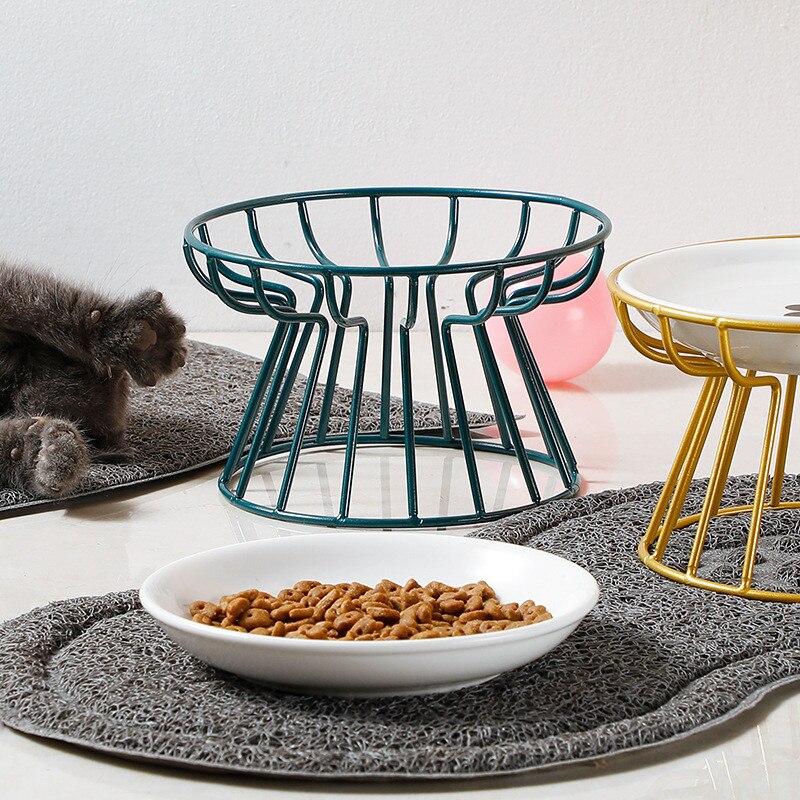 Elevated Porcelain Pet Bowl with Iron Stand – Ceramire™