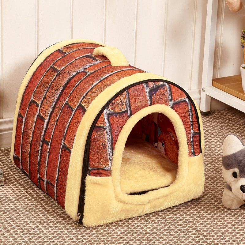 Convertible Plush Pet Cave Bed with Fold-Down Design – HushHaven™
