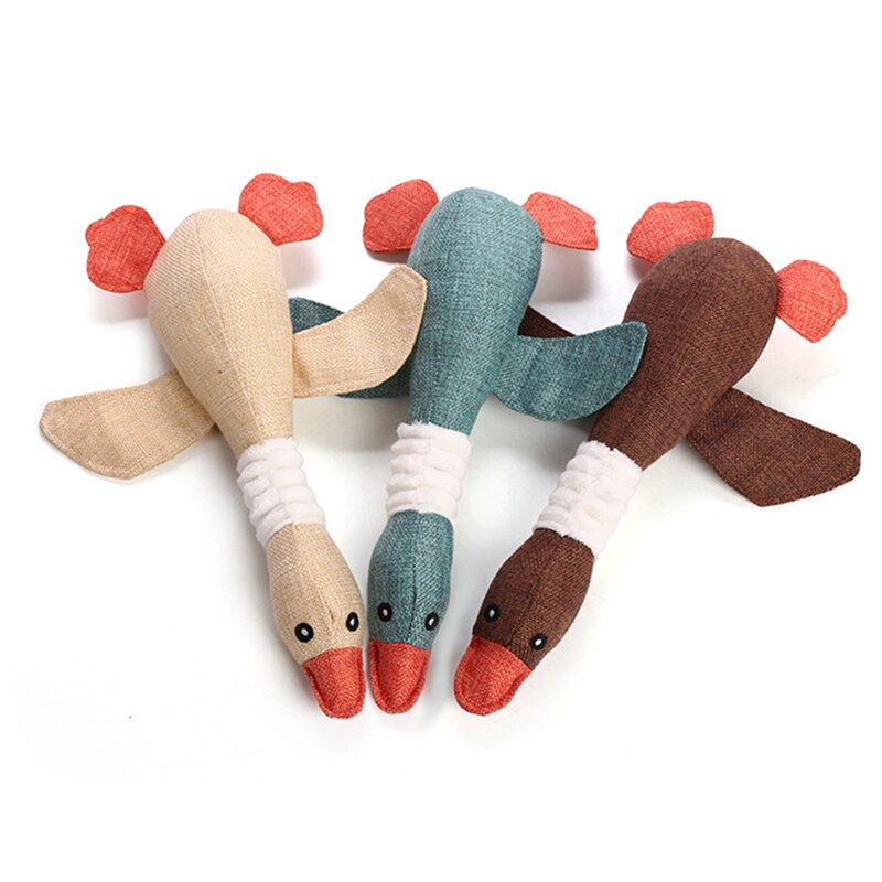 Soft Natural Linen Duck Shaped Plush Interactive Pet Toy – Waddlo™