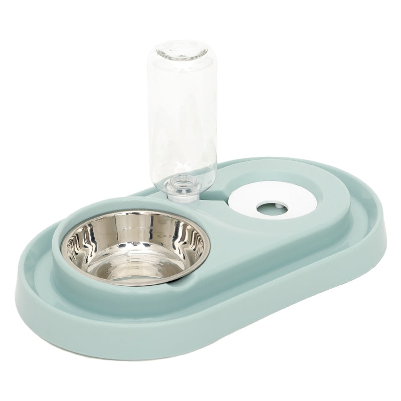 Double Pet Food & Water Bowl with Attachable Bottle – Twinly™