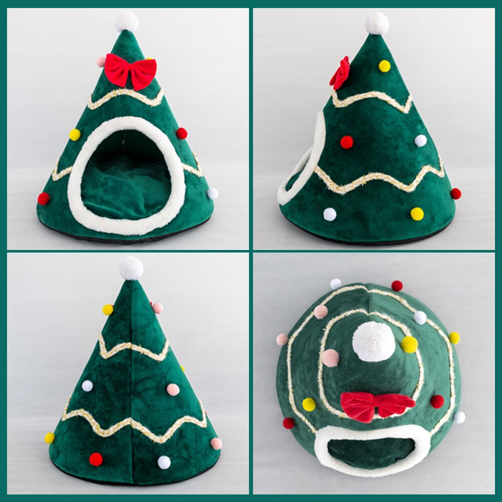 Christmas Tree Pet Cave Bed in Plush & Velvet – HollyHide™