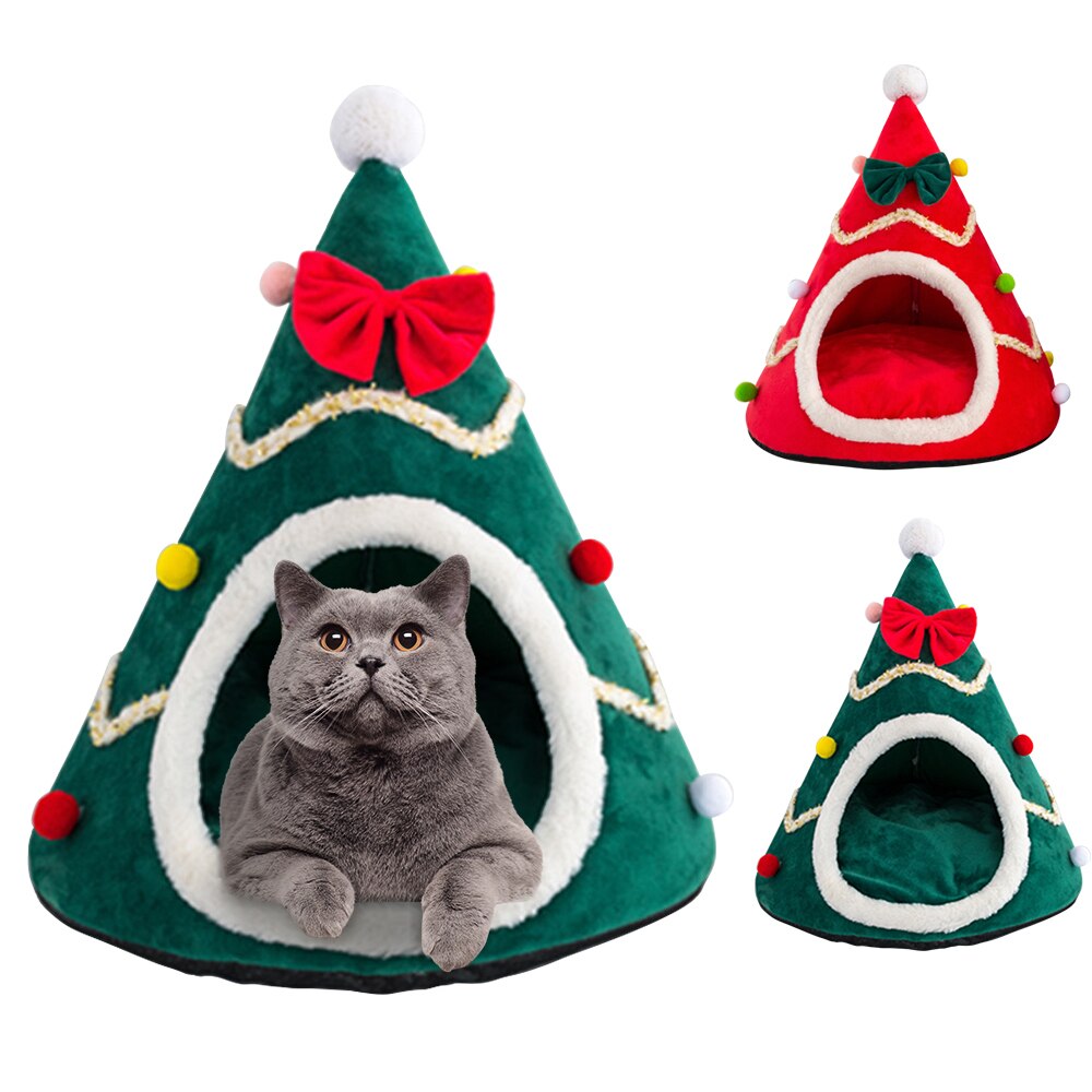Christmas Tree Pet Cave Bed in Plush & Velvet – HollyHide™