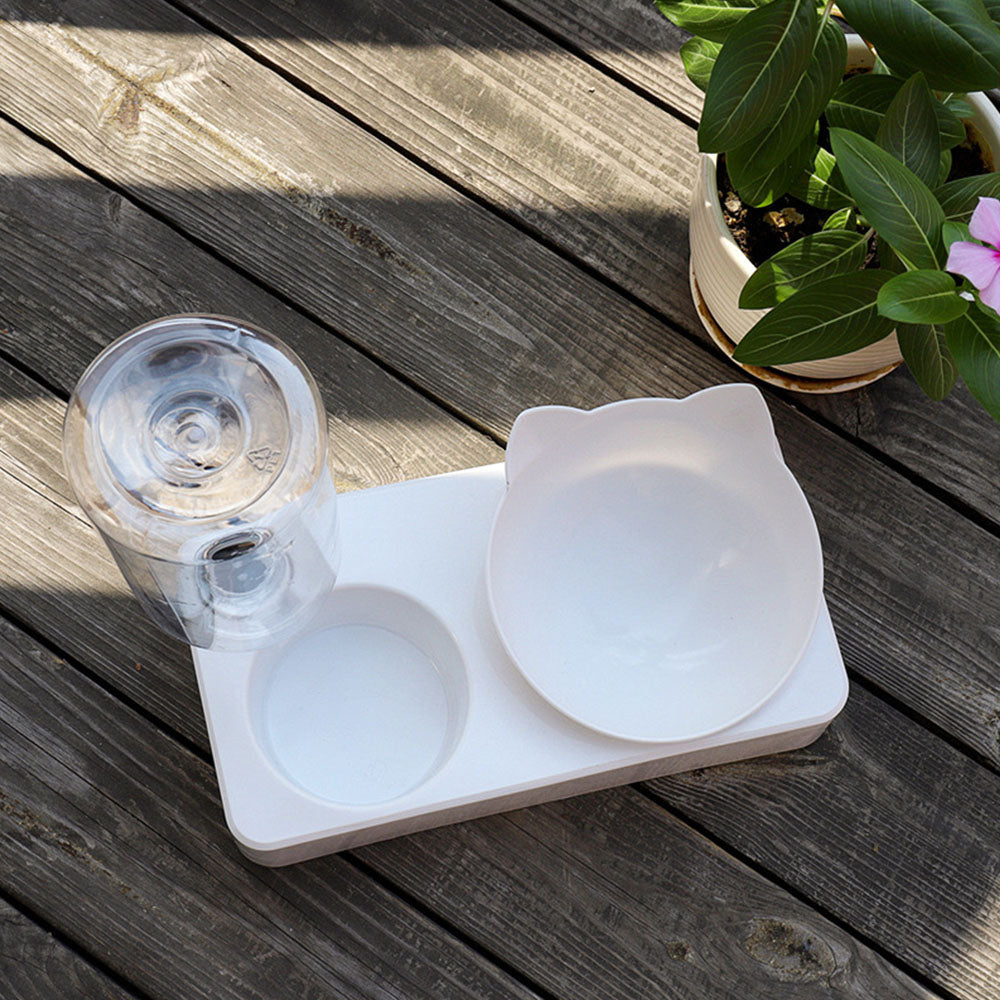 Cat-Design Pet Bowl with Water Bottle Reservoir – Meowa™