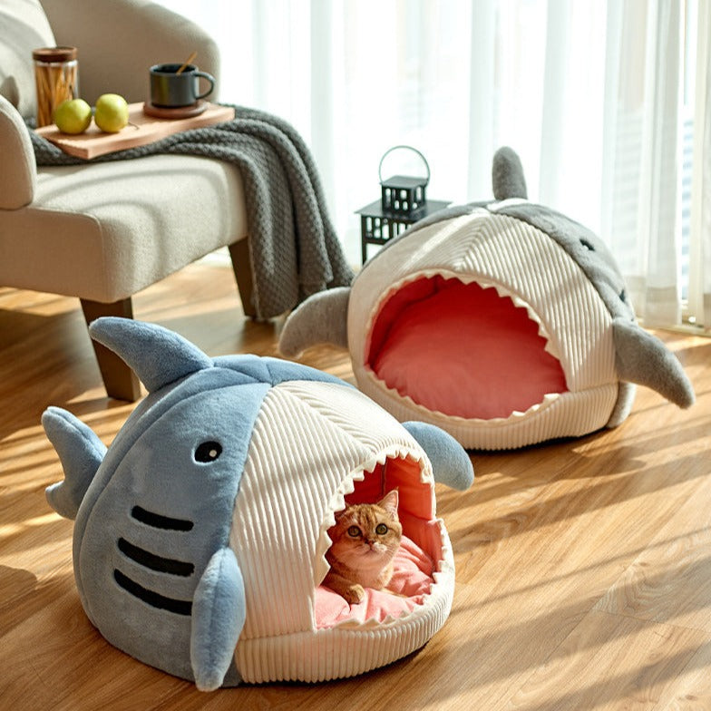 Shark-Shaped Pet Cave Bed with Non-Slip Bottom – SharkNook™