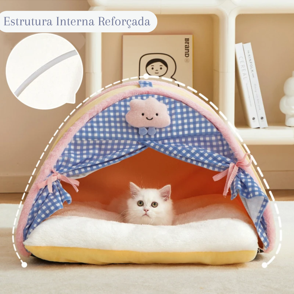Pet Tent Cave Bed with Double Curtain & Reversible Mat – CloudNook™