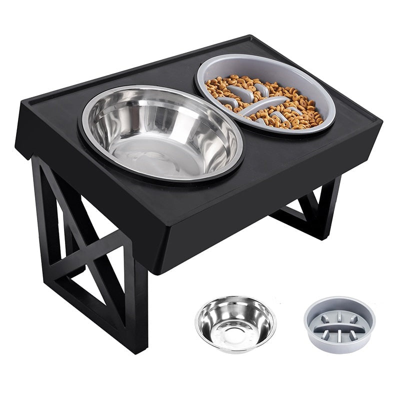 Elevated Adjustable-Height Pet Bowl with Slow Feeder – Bowdeck™