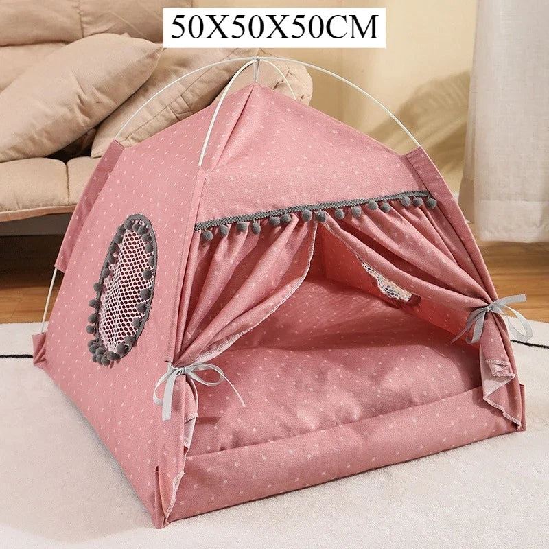 Polka Dot Pet Tent Bed with Lace Window – WhimsyNook™