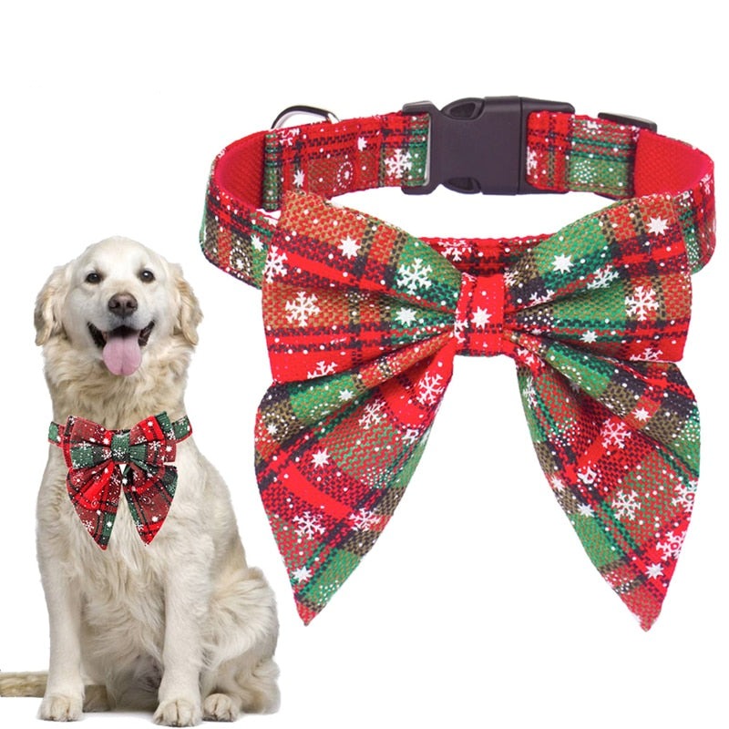 Christmas Snowflake Bow Cotton Dog Collar – Snowpine™