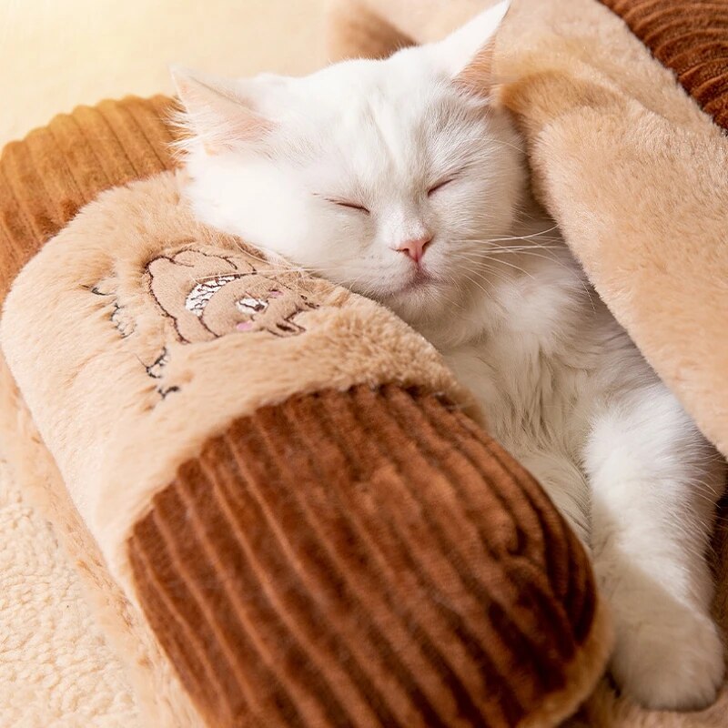 Velvet Sleeping Bag Pet Bed with Pillow for Dogs & Cats – SnugNest™