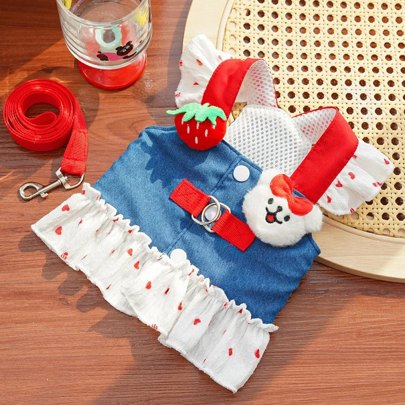 Strawberry Print Dog Dress with Collar & Leash Set – Strawbell™