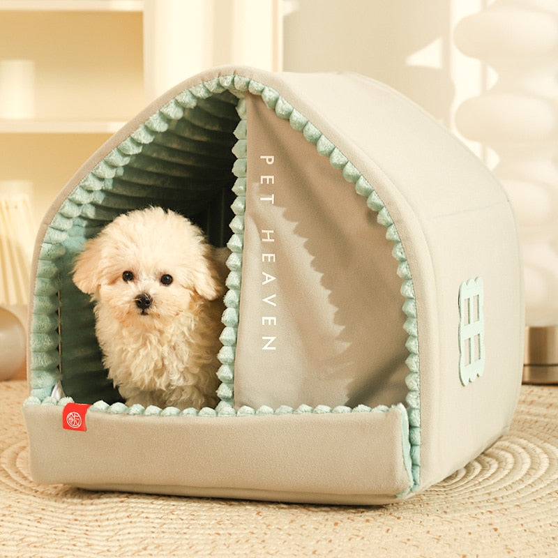 Pet House Bed with Single or Double Curtain – Nooksy™