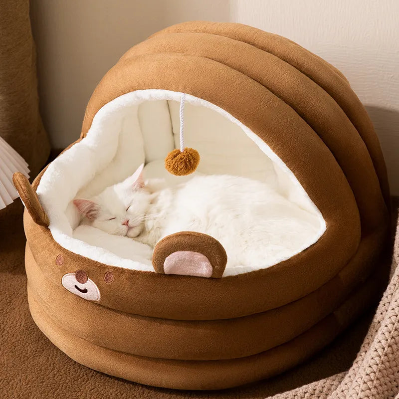 Cotton Cave Pet Bed with Non-Slip Base & Hanging Ball – Nestora™
