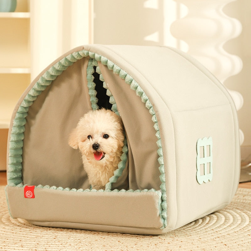 Pet House Bed with Single or Double Curtain – Nooksy™