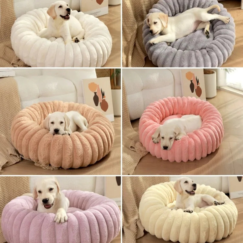 Plush Round Pet Bed with Honeycomb Texture – HoneyPuff™