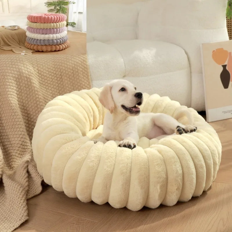 Plush Round Pet Bed with Honeycomb Texture – HoneyPuff™
