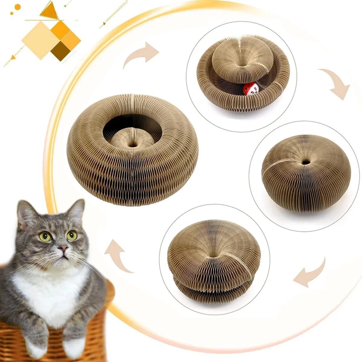 Corrugated Cardboard Cat Scratcher Disc with Ball – Scratchio™