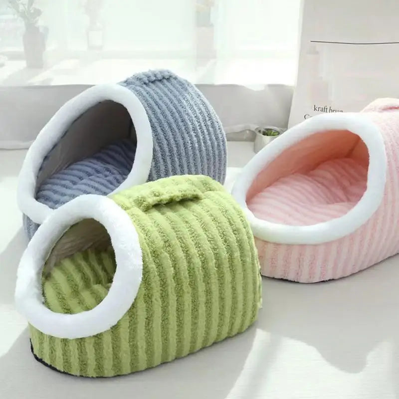 Non-Slip Pet Cave Bed with Removable Cushion & Patterned Design – NookJoy™