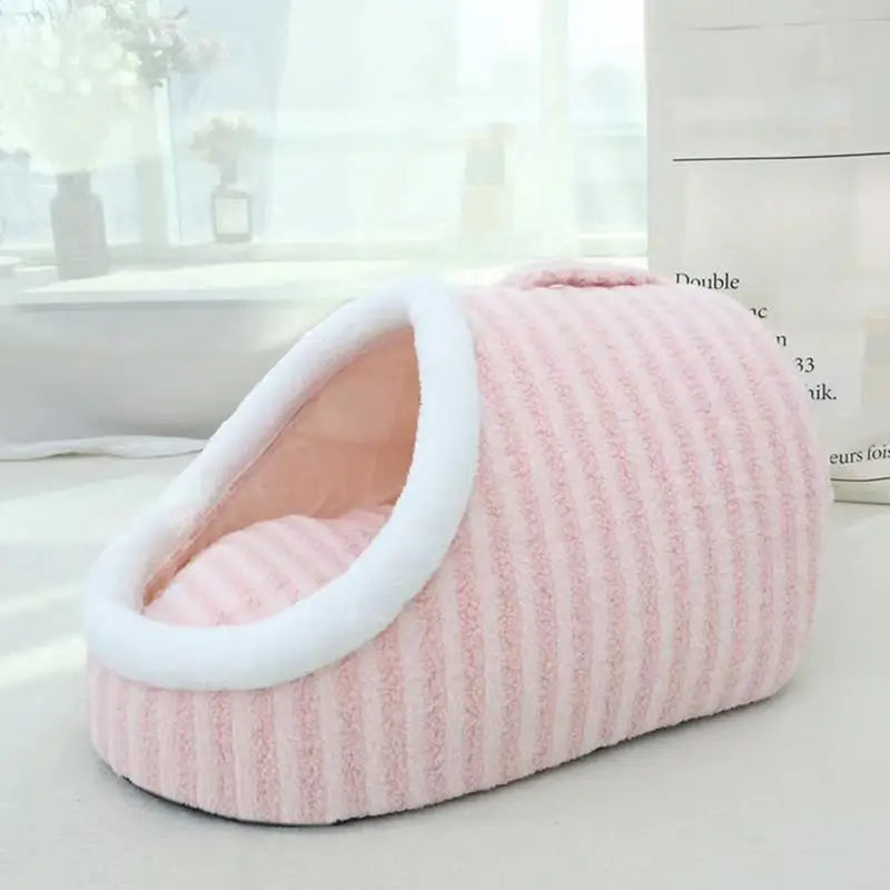 Non-Slip Pet Cave Bed with Removable Cushion & Patterned Design – NookJoy™