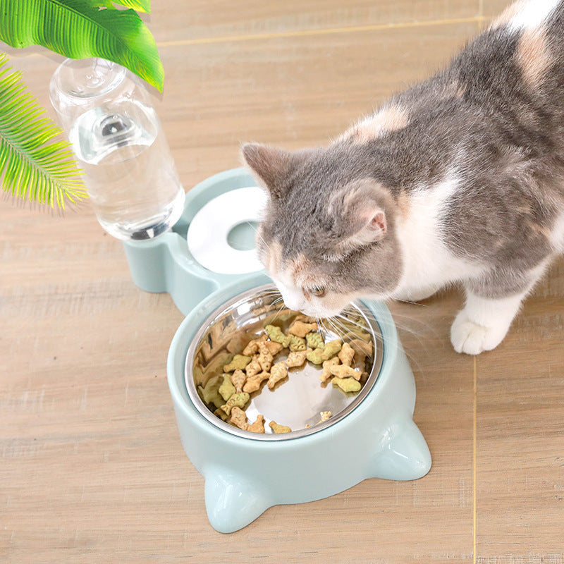 Double Cat Bowl with Attachable Water Bottle Reservoir – Kittly™