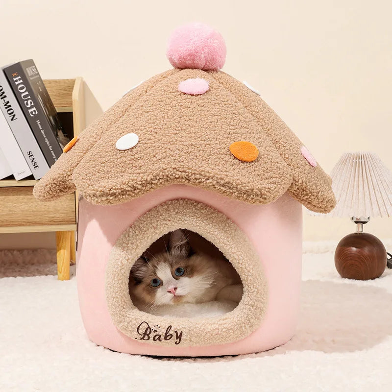 Cupcake Pet Cave Bed in Coral Velvet – SweetNest™