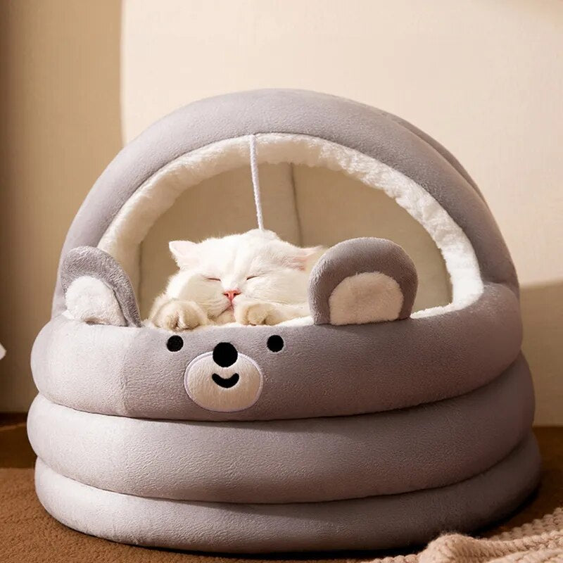 Cotton Cave Pet Bed with Non-Slip Base & Hanging Ball – Nestora™