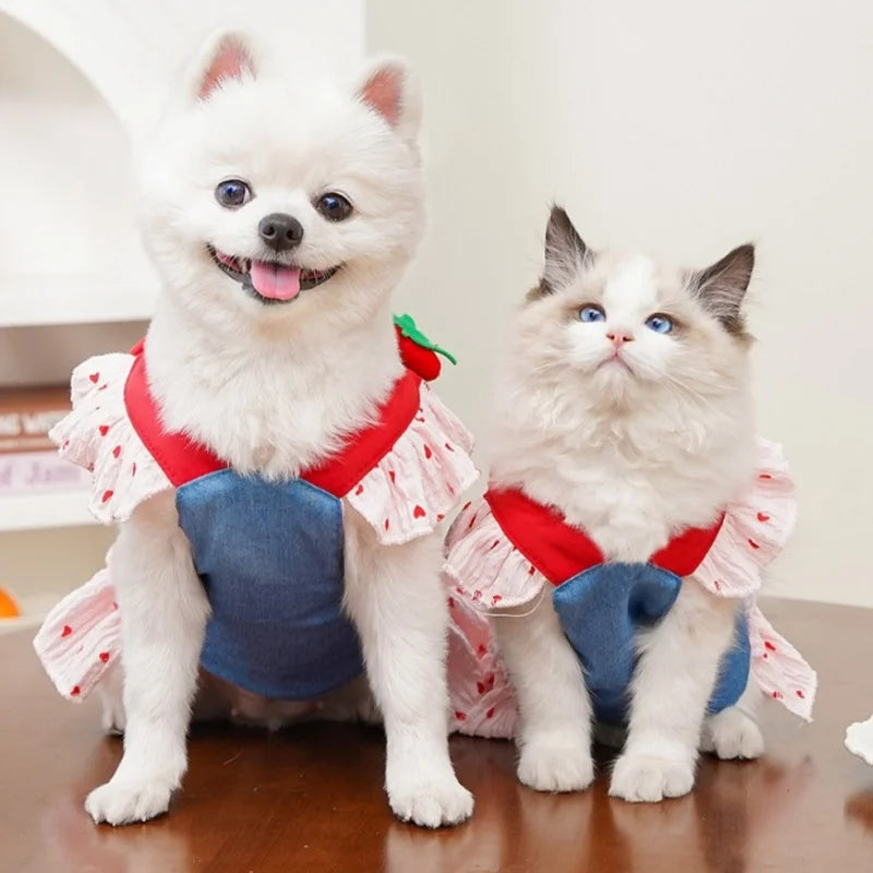 Strawberry Print Dog Dress with Collar & Leash Set – Strawbell™