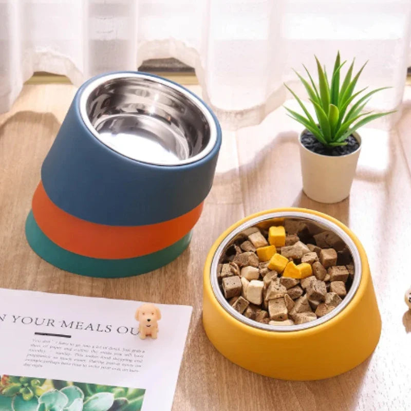 Tilted Pet Bowl with Plastic & Stainless Steel Design – Slantie™