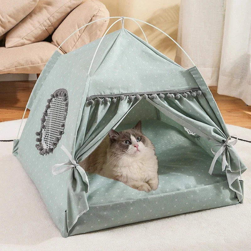 Polka Dot Pet Tent Bed with Lace Window – WhimsyNook™