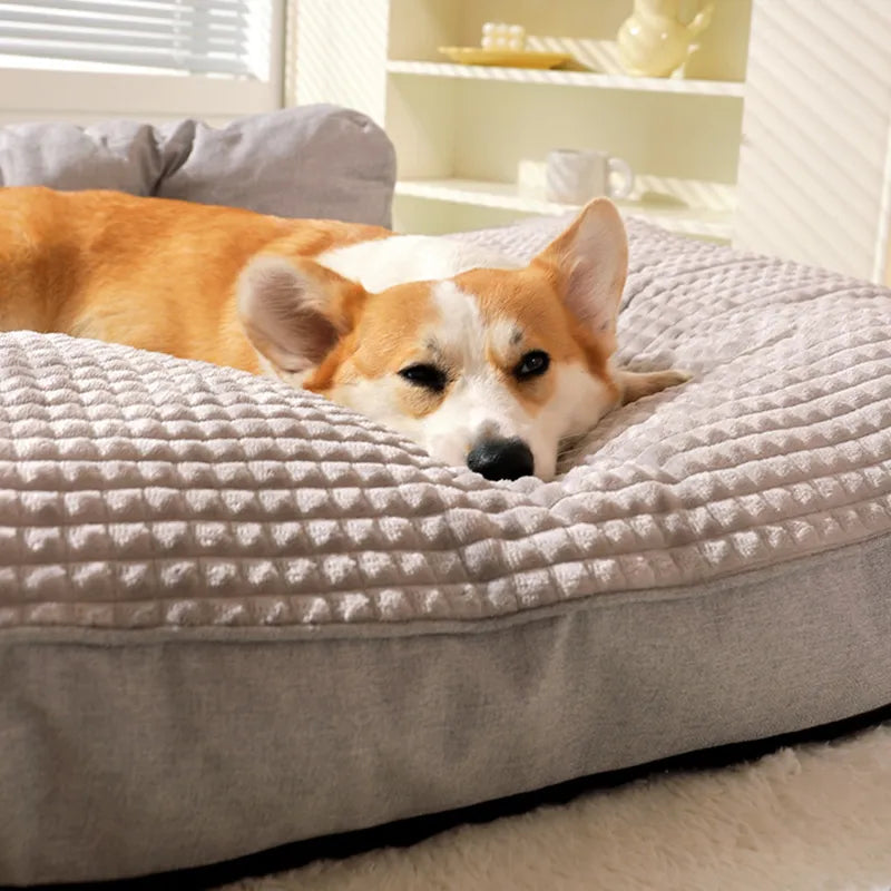 Rectangular Pet Bed with Raised Headrest & Removable Cover – Hextem