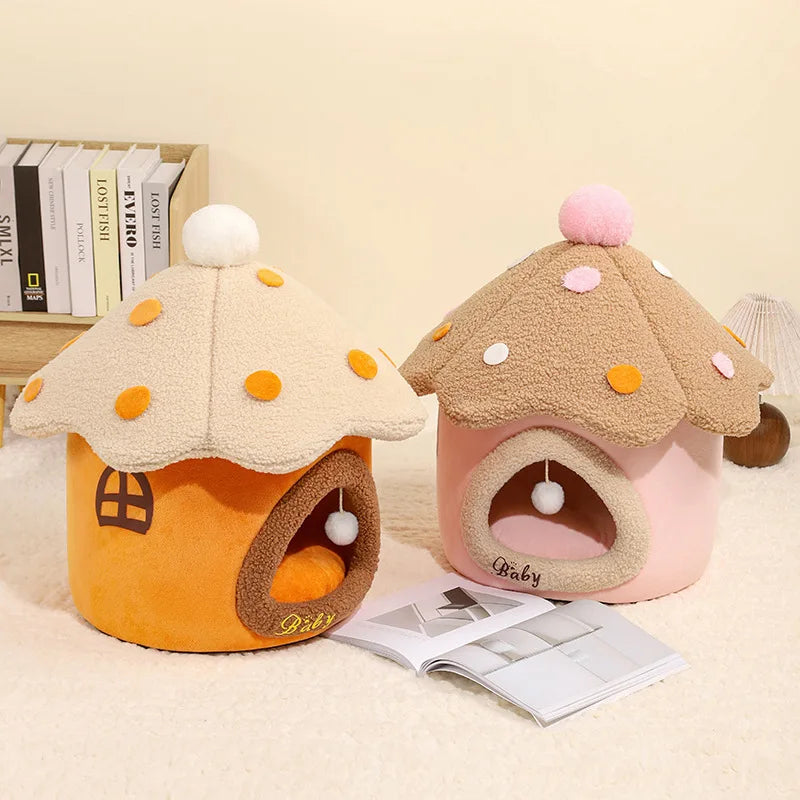Cupcake Pet Cave Bed in Coral Velvet – SweetNest™