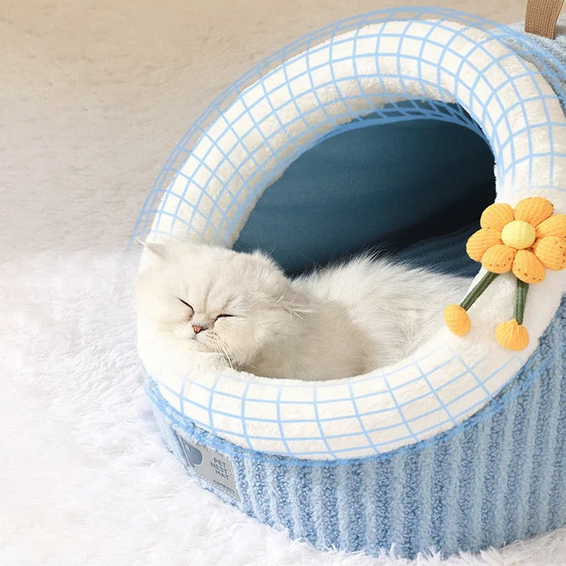 Striped Pet Cave Bed with Removable Cushion – StripeNest™