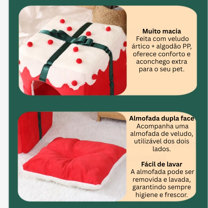 Gift-Shaped Pet Cave Bed with Arctic Velvet & PP Cotton – GiftNest™