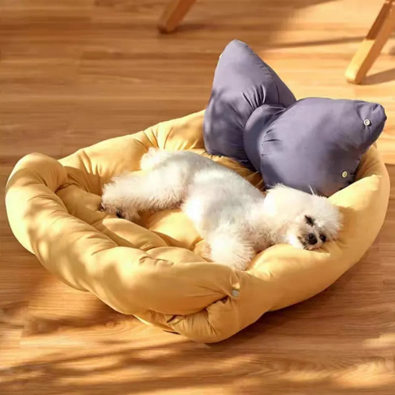 2-in-1 Bow-Shaped Pet Bed with Double Filling – Bowli™