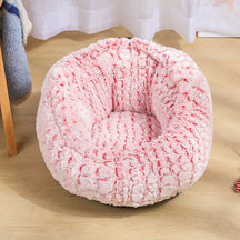 Round Coral Fleece Puff Pet Bed with Adjustable Size – Bellou™