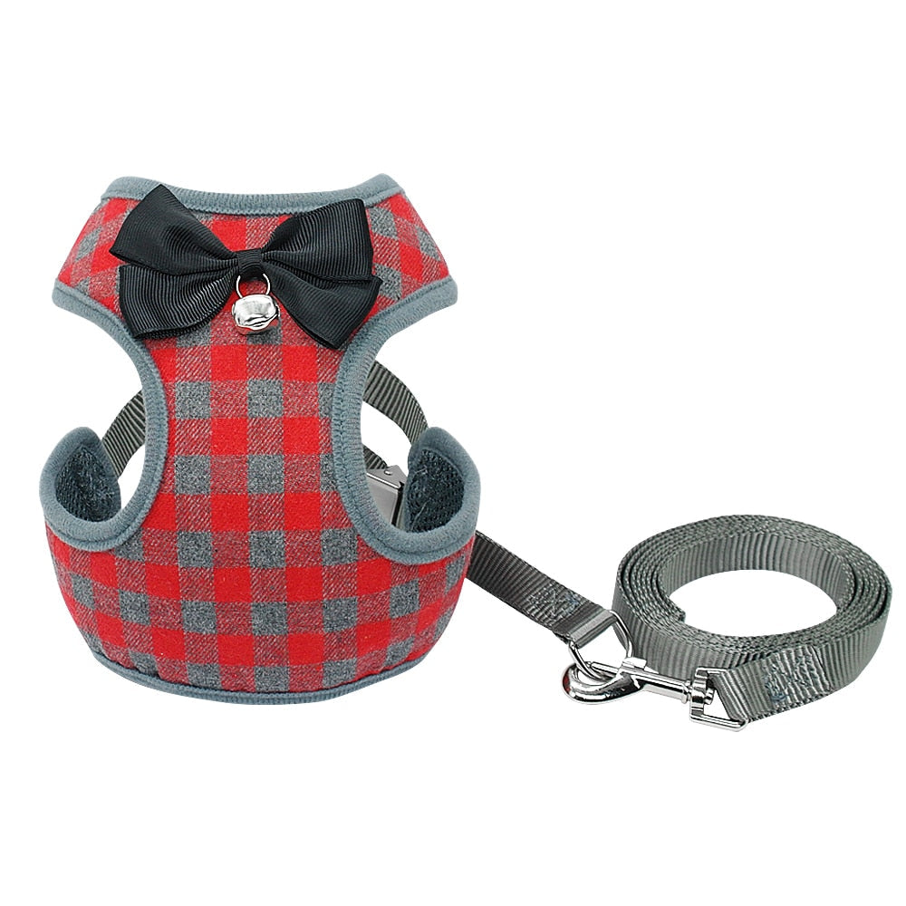 Plaid Bow Tie Vest with Leash for Dogs & Cats – Dapperly™