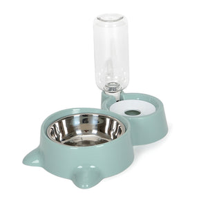 Double Cat Bowl with Attachable Water Bottle Reservoir – Kittly™