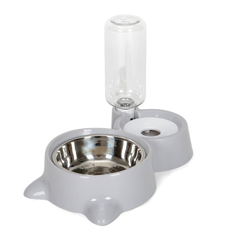 Double Cat Bowl with Attachable Water Bottle Reservoir – Kittly™