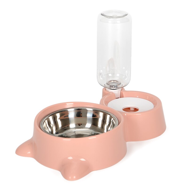 Double Cat Bowl with Attachable Water Bottle Reservoir – Kittly™
