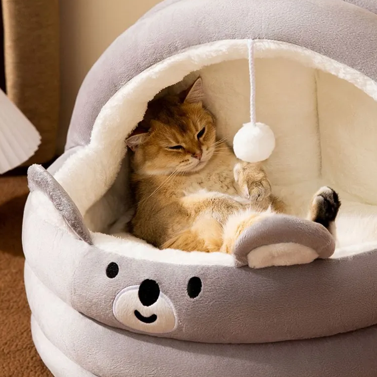 Cotton Cave Pet Bed with Non-Slip Base & Hanging Ball – Nestora™