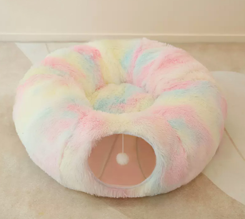 Pet Tunnel Bed with Removable Center Cushion & Play Ball – Bow™