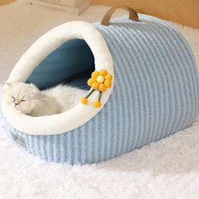 Striped Pet Cave Bed with Removable Cushion – StripeNest™