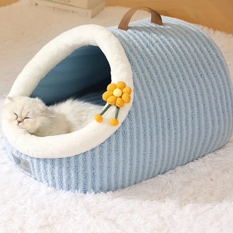 Striped Pet Cave Bed with Removable Cushion – StripeNest™