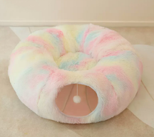 Convertible Round Cotton Tunnel Pet Bed with Removable Cushion – Roopa™